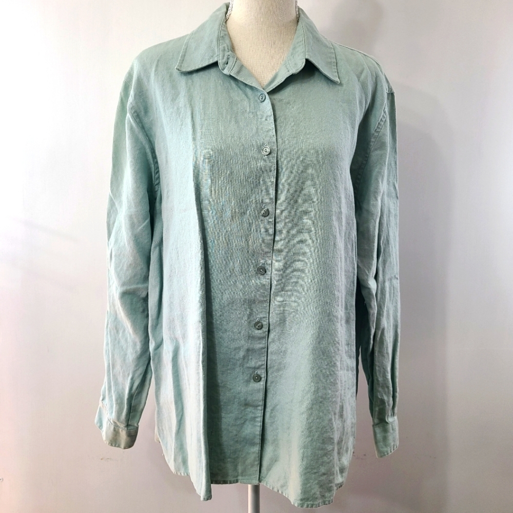 LL Bean Linen Shirt Long Sleeve Button Up Down Point Collar Summer Travel Top XL